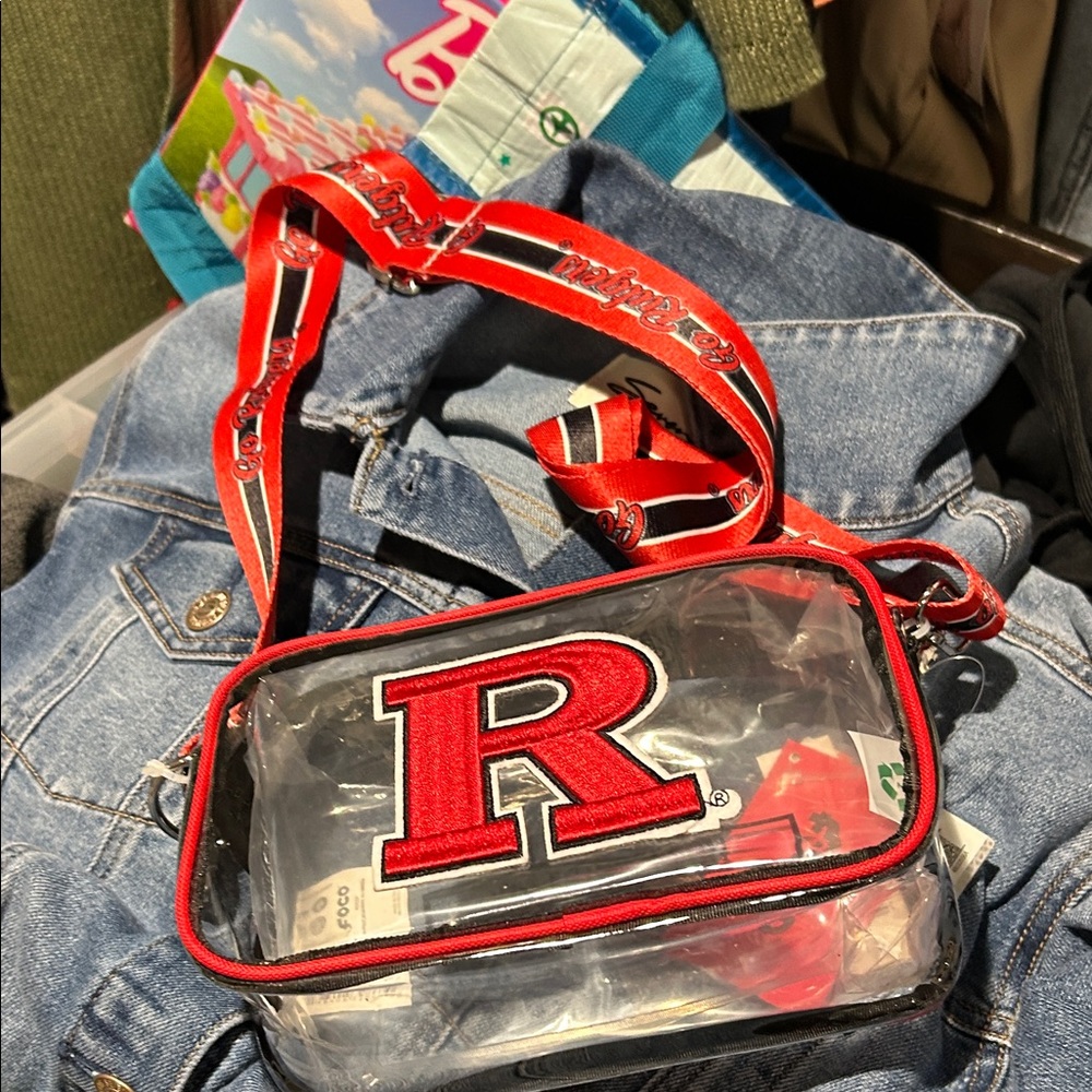 Women’s Rutgers  University clear Cross Body, clear cross body Red and Black Bag